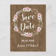 Rustic Boho Wood Floral Salve o Cartão-Postal