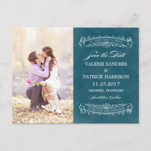 Cartão Postal De Anúncio Rustic Chic Wedding Save The Date - Teal