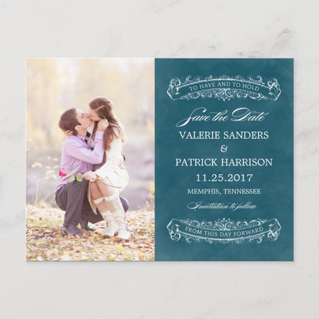 Cartão Postal De Anúncio Rustic Chic Wedding Save The Date - Teal (Frente)