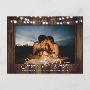 Cartão Postal De Anúncio Rustic Country Wood Weding Photo Save The Date (A 