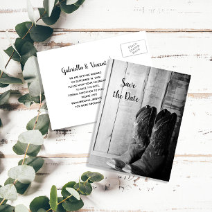 Cartão Postal De Anúncio Rustic Cowboy Boots Western Weding Date