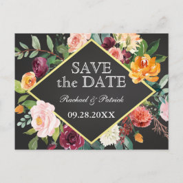 Cartão Postal De Anúncio Rustic Floral Chalkboard Wedding Salvar Data