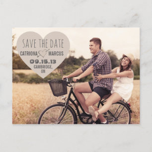 Cartão Postal De Anúncio Rustic Heart Vintage Photo Save the Date Postcard