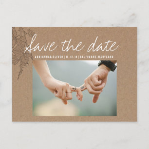 Cartão Postal De Anúncio Rustic Kraft Paper Salvar Data   Foto do casal