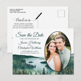 Cartão Postal De Anúncio Rustic Lake Tahoe Oval Photo Save The Date