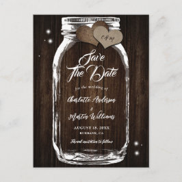 Cartão Postal De Anúncio Rustic Mason Jar Wood Casamento Salve A Data