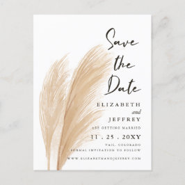 Cartão Postal De Anúncio Rustic Neutral Earthy Boho Pampas Grass Casando E