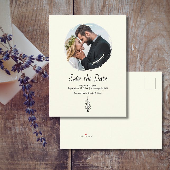 Cartão Postal De Anúncio Rustic Pine Tree Boho Ivory Wedding (Criador carregado)