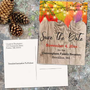 Cartão Postal De Anúncio Rustic Save The Date Family Reunion Autumn Saes