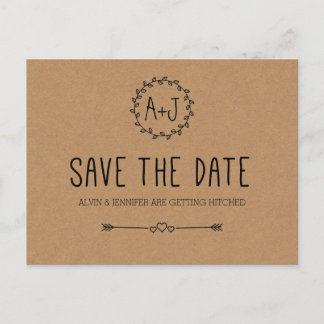 Cartão Postal De Anúncio Rustic Save the Date / Kraft Paper Salvar data