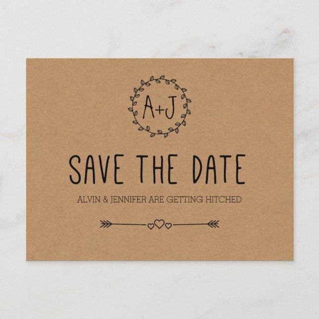 Cartão Postal De Anúncio Rustic Save the Date / Kraft Paper Salvar data (Frente)