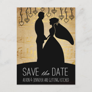 Cartão Postal De Anúncio Rustic Save the Date Pink Ouro Song