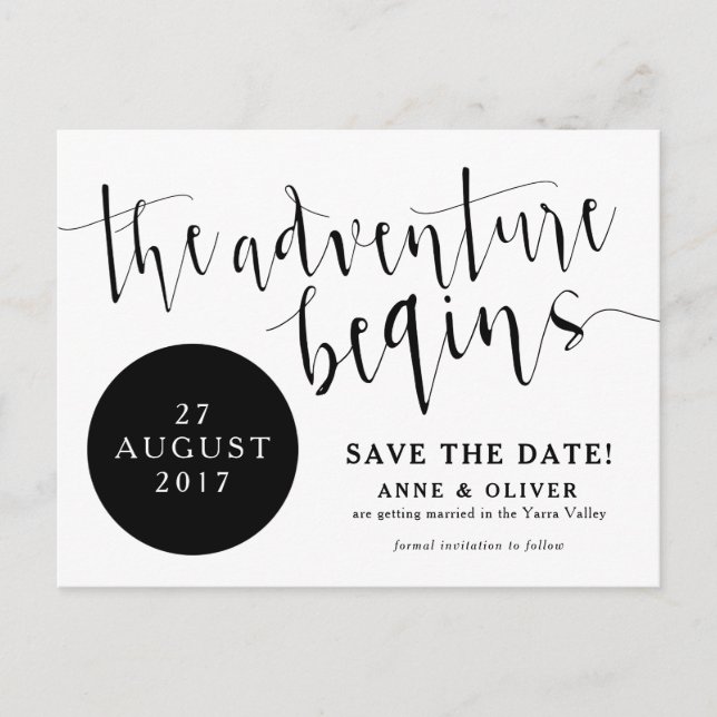 Cartão Postal De Anúncio Rustic Save the Date Postcard Adventure Black (Frente)