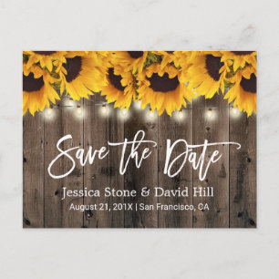 Cartão Postal De Anúncio Rustic Sunflower Country Weding Save Date