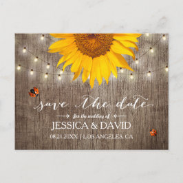 Cartão Postal De Anúncio Rustic Sunflower & Ladybugs Salvem a Data