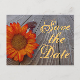 Cartão Postal De Anúncio Rustic Sunflower Save The Date Wedcard