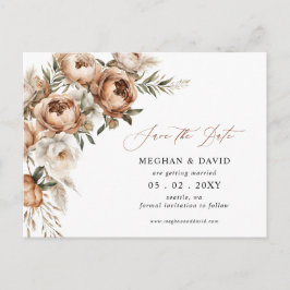 Cartão Postal De Anúncio Rustic Terracotta Pampas Boho Floral Save the Date