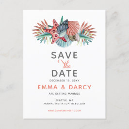 Cartão Postal De Anúncio Rustic Watercolor Seashells Starfish Casamento de 