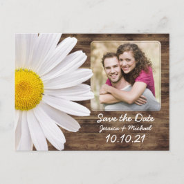 Cartão Postal De Anúncio Rustic White Daisy Wood Foto Casamento Salva Data