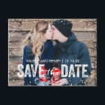 Cartão Postal De Anúncio Rustic Winter Snowfall Salve The Date Photo<br><div class="desc"></div>