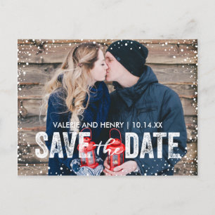 Cartão Postal De Anúncio Rustic Winter Snowfall Salve The Date Photo