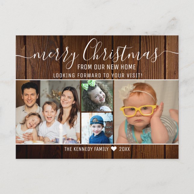 Cartão Postal De Anúncio Rustic Wood Merry Christmas Photo Holiday Moving   (Frente)