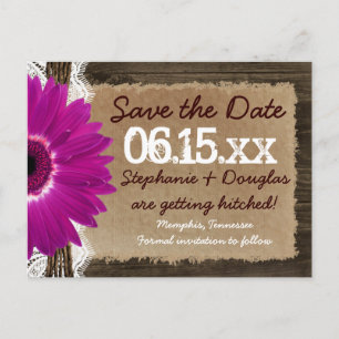Cartão Postal De Anúncio Rustic Wood Purple Daisy Salve os Cartões-postais