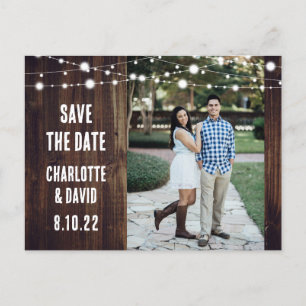 Cartão Postal De Anúncio Rustic Wood Weding The Date Photo Postcard