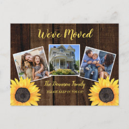 Cartão Postal De Anúncio Rustic Woodsy Sunflower Movimentamos Foto Movendo-