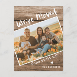 Cartão Postal De Anúncio Rústica Madeira Nós Mudamos Foto da Família Nova C