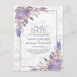 Cartão Postal De Anúncio Rústico Lilás Lavanda Dourado Floral Adiar a Data