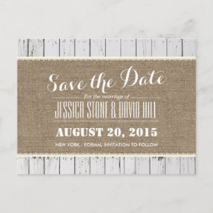 Cartão Postal De Anúncio Rustico Save the Date de Casamento com Listras de