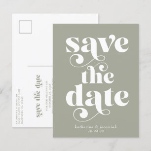 Cartão Postal De Anúncio Sage Green Retro Typografia Casamento Salva a Data