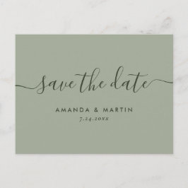 Cartão Postal De Anúncio Sage Green Wedding (Casamento Verde) Moderno Salva
