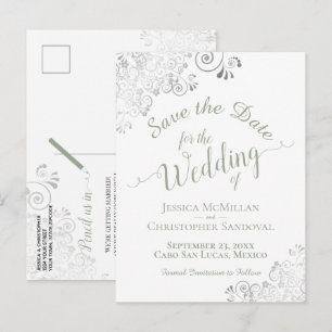 Cartão Postal De Anúncio Sage Verde em Branco Save the Date de Casamento co