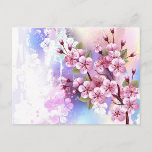 Cartão Postal De Anúncio Sakura rosa no fundo da pintura
