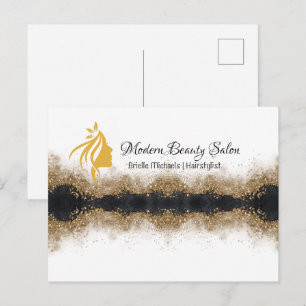 Cartão Postal De Anúncio Salão de cabeleireiro dourado e preto