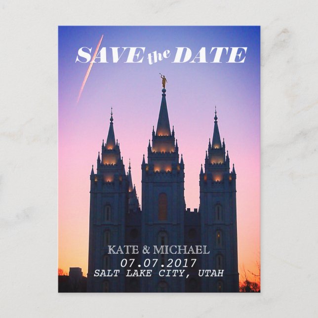 Cartão Postal De Anúncio Salt Lake City, Utah Temple Wedding Salvar Data (Frente)