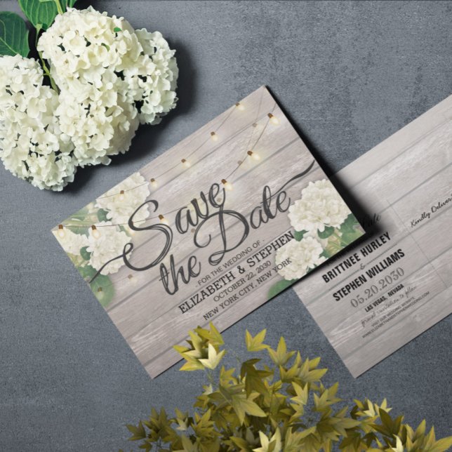 Cartão Postal De Anúncio Salvamento de Casamento Data Hidrangea Luzes de Co (Criador carregado)