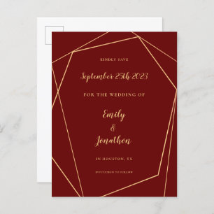 Cartão Postal De Anúncio Salvamento de Casamento Dourado com Script de Quad