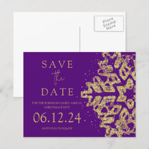 Cartão Postal De Anúncio Salvamento de Natal Moderno Dourado Brilhante Roxo