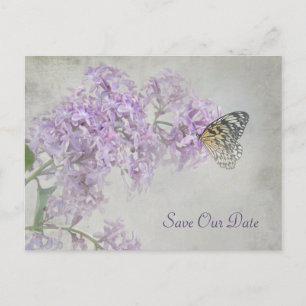 Cartão Postal De Anúncio Salvar a Data-borboleta em lilacs