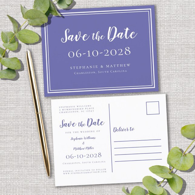 Cartão Postal De Anúncio Salvar a Data Casamento Periwinkle Simples Moderno (Criador carregado)