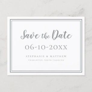 Cartão Postal De Anúncio Salvar a Data Casamento Ultimate Gray Branco Simpl