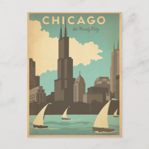 Cartão Postal De Anúncio Salvar a data Chicago, IL - cidade ventosa