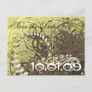 Cartão Postal De Anúncio Salvar a data Corações Amarelo e Marrom