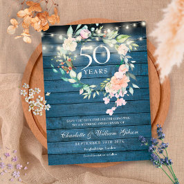 Cartão Postal De Anúncio Salvar a Data do 50º Aniversário Floral Rústico 