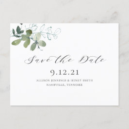 Cartão Postal De Anúncio Salvar a data do casamento com folhagem de Eucalip