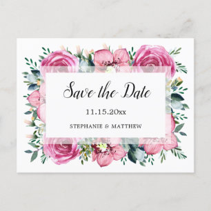 Cartão Postal De Anúncio Salvar a Data do Casamento de Rosas Pink Orquídeas