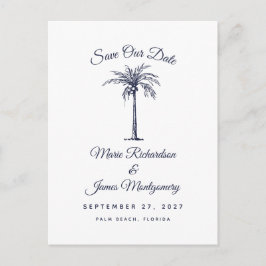 Cartão Postal De Anúncio Salvar a Data do Casamento na Praia com Azul Naval